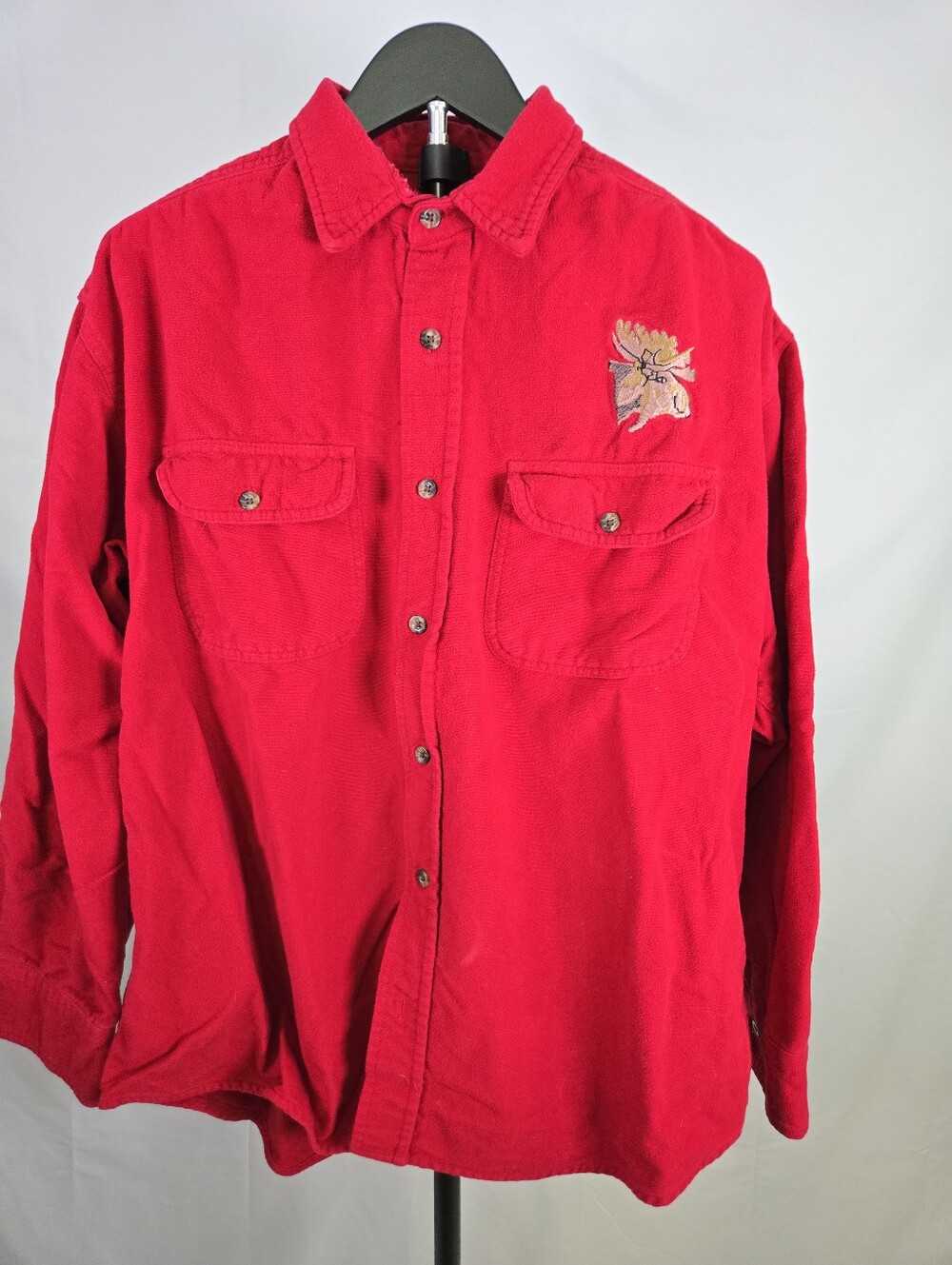 Vintage Hazel Creek Moose Chamois Shirt Large Red Outdoor Americana Button Up